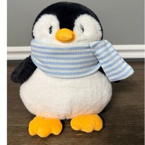 Gigglescape Penguin Plush Stuffed Animal Blue Striped Scarf Winter Toy 8 inch